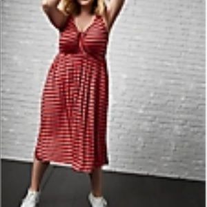 Bright Berry • Striped Shirred Skater • Midi Dress